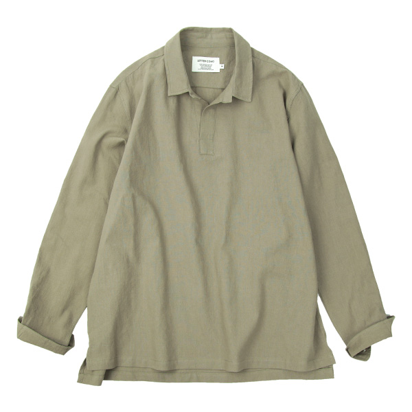 Solid Linen henlyneck shirt_Light khaki
